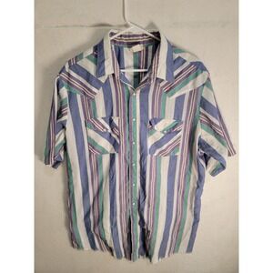 Saddlebrook Western Pearl Snap Shirt Men's XLT Striped Retro Vtg Made In USA